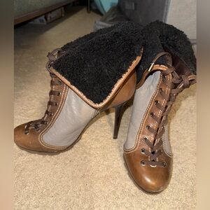 BCBG MAXAZRIA Women's Lace-Up Heeled Boots